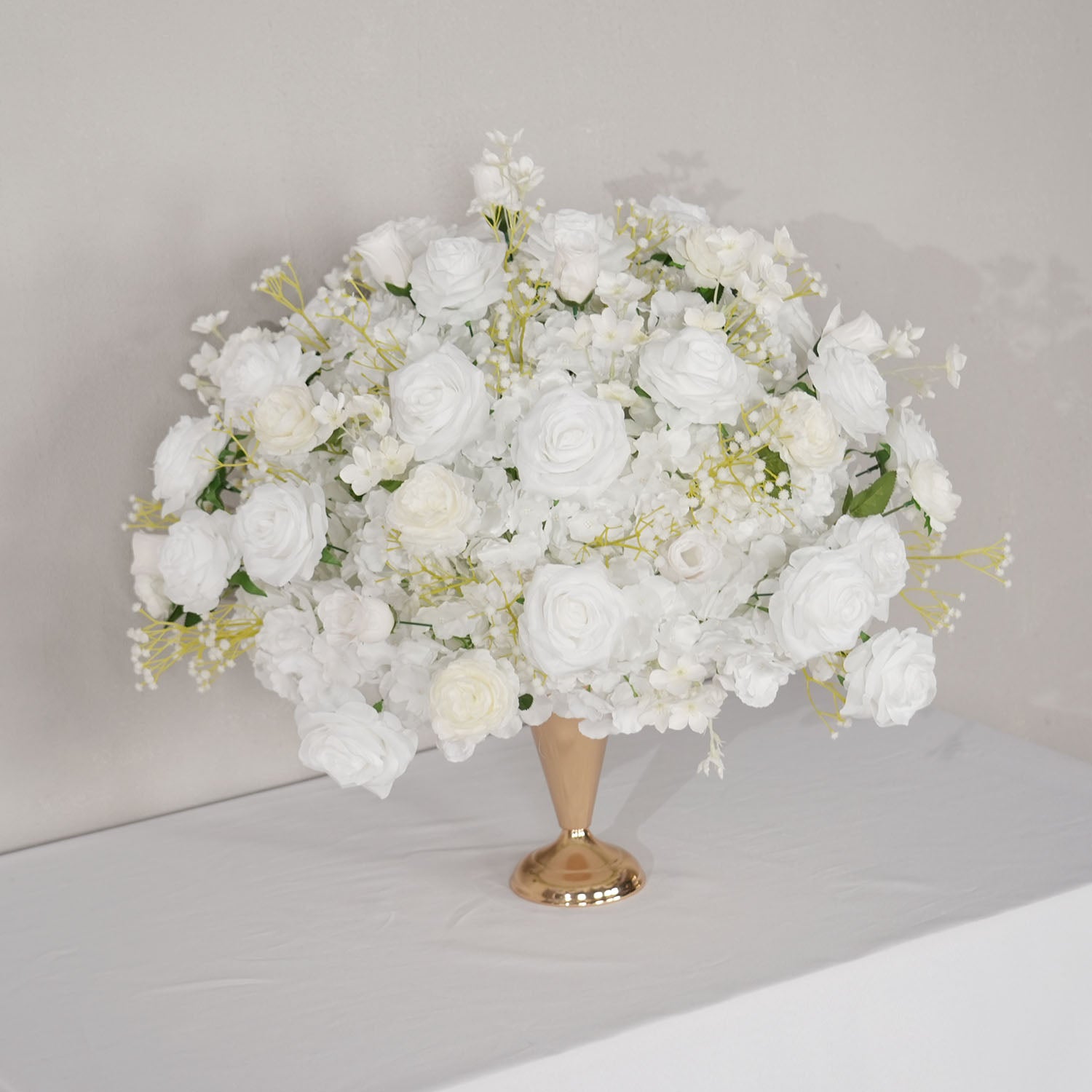 Uflower White Rose Baby's Breath Flower Ball For Table Centerpieces